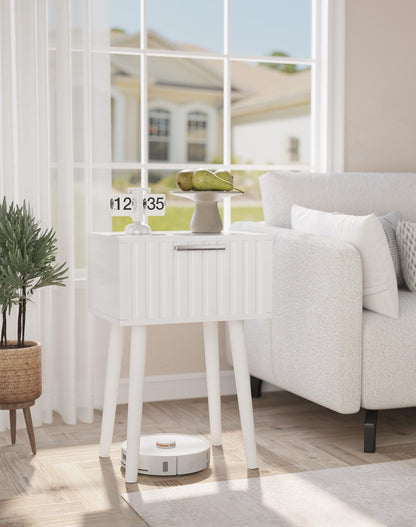 YMYNY Fluted Nightstand Set of 2, Small End Table, Modern Coffee Table with Drawer, Solid Wood Legs, Retaining Chain, 35x27x53cm
