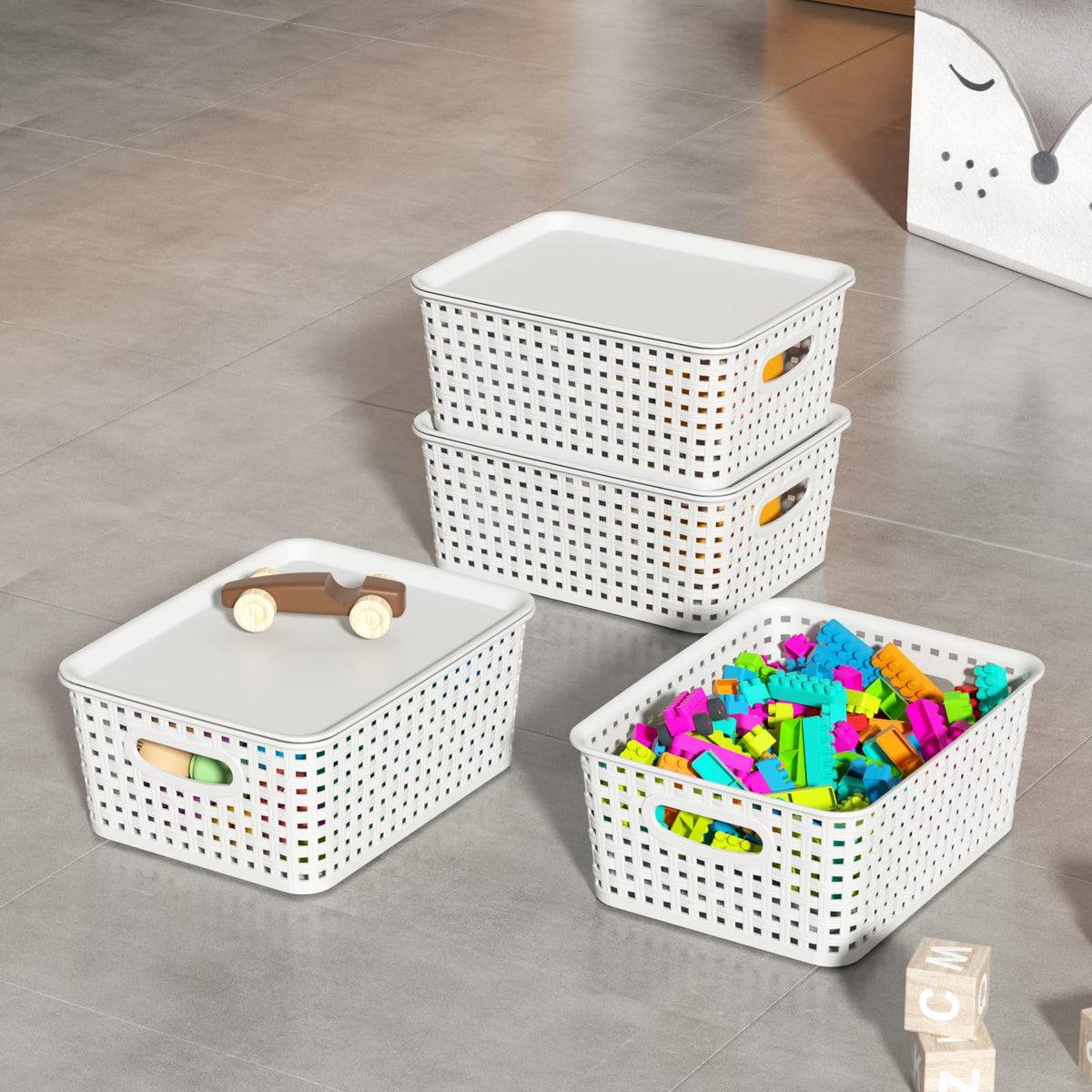 Ziglous 6-Pack Plastic Storage Baskets with Lids, Small Weave Basket Box
