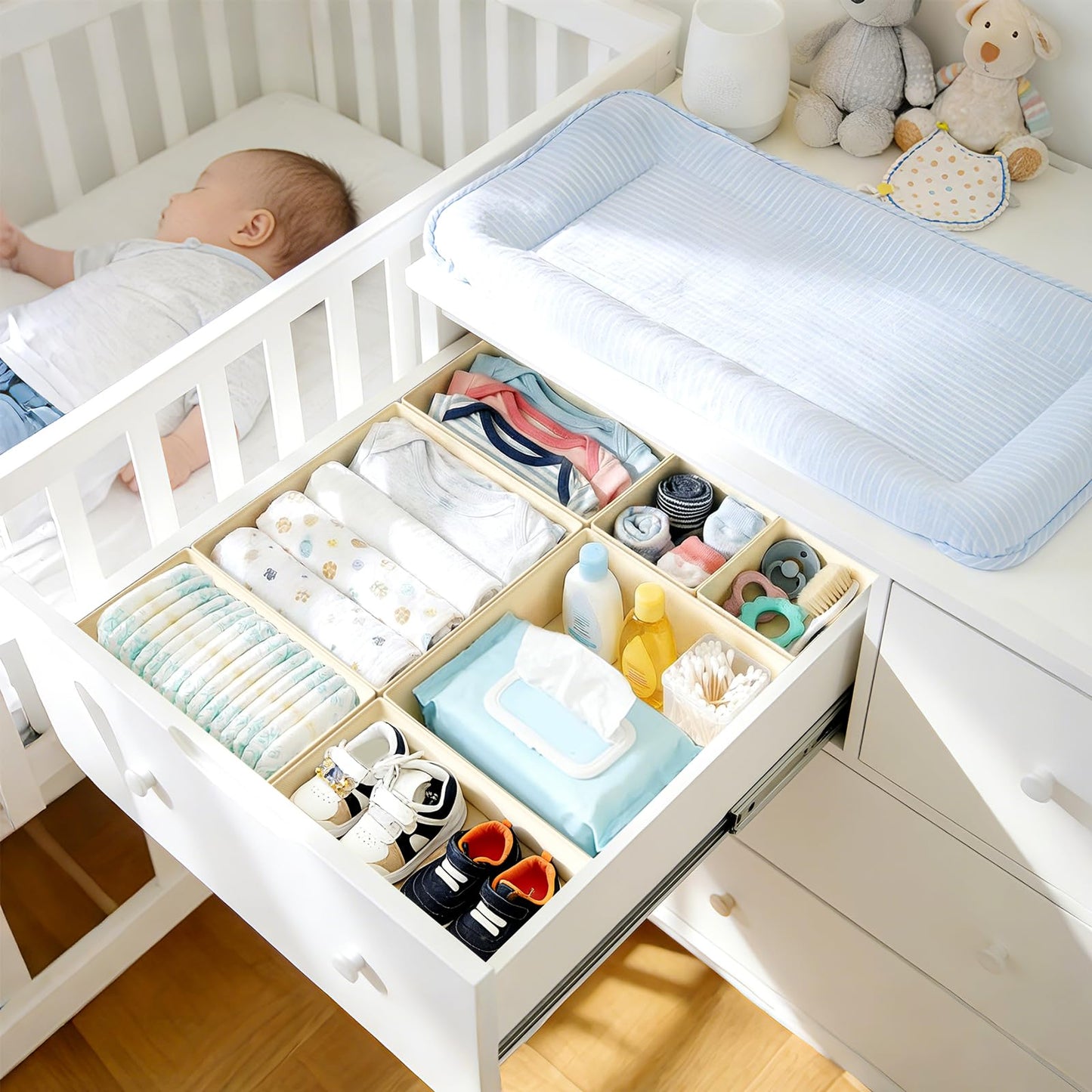 DIMJ Drawer Organizer Clothes - 20 Pack Closet Drawer Organizer Bins for Baby Clothes Storage, Fabric Dresser Organizer for Nursery Bedroom