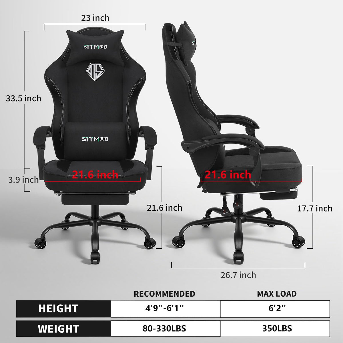 Fabric Gaming Chair with Footrest, Pocket Spring Cushion,Big Tall Ergonomic