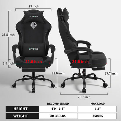 Fabric Gaming Chair with Footrest, Pocket Spring Cushion,Big Tall Ergonomic