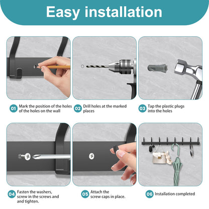 MEIJO Coat Hooks Wall Mounted Stainless Steel, Black Coat Rack Wall Mounted with 8 Hooks Heavy Duty Coat Hooks for Door, Bathroom, Bedroom, Kitchen