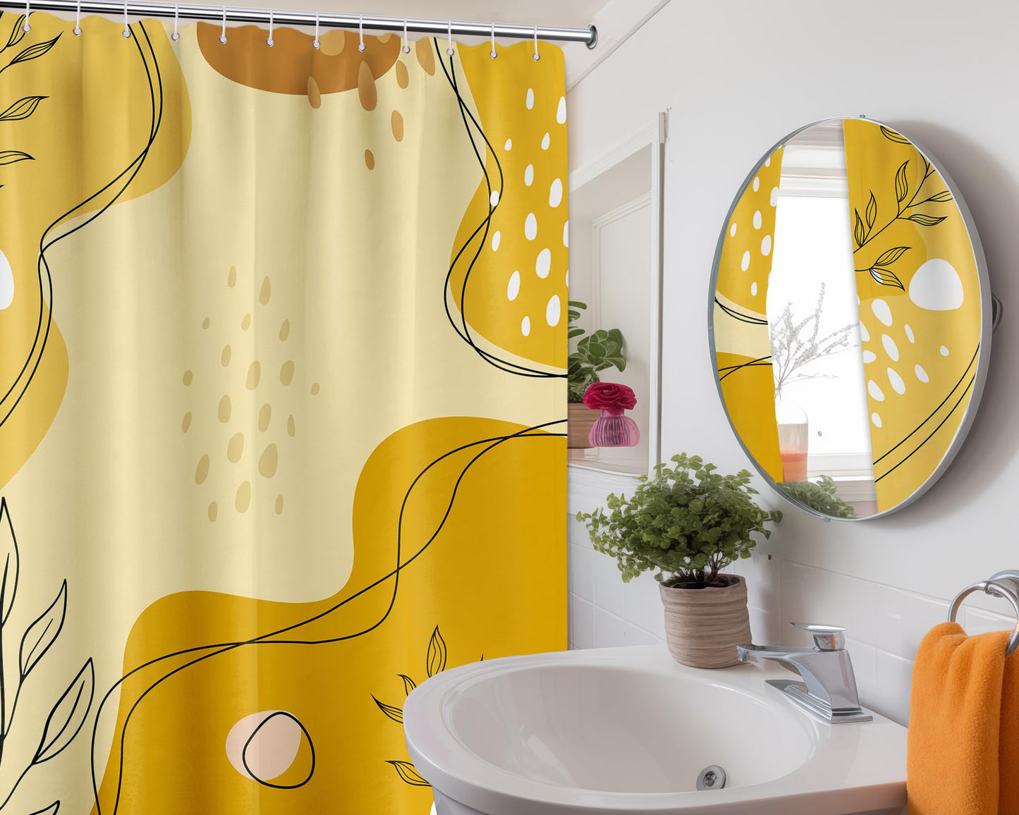 LanZanthic Mustard Yellow Shower Curtains for Bathroom Light and Dark Yellow Modern Abstract Boho Wet Room Shower Curtain with hooks