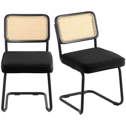 VEVOR Rattan Chairs, Set of 2, Mid Century Modern Dining Chair, Upholstered Velvet Accent Chair with Rattan Back