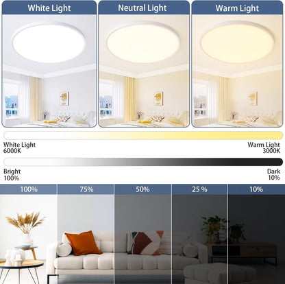 KIWIVIC 36W Ceiling Lights, LED Ceiling Light Dimmable with Remote Control, Bathroom Lights Ceiling 3000-6500K Ø40cm, White Flush Ceiling Light for Bedroom Kitchen Bathroom Hallway
