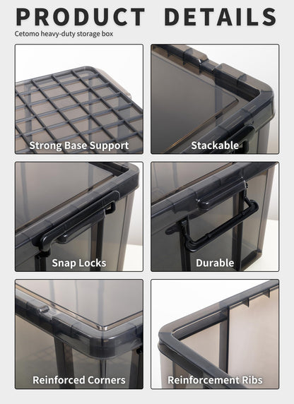 Cetomo 80L*3 Storage Boxes, Stackable Storage Box with Lids, Heavy-Duty Lidded Container with Reinforced Corners, Vertical Sides and Clip Closure,