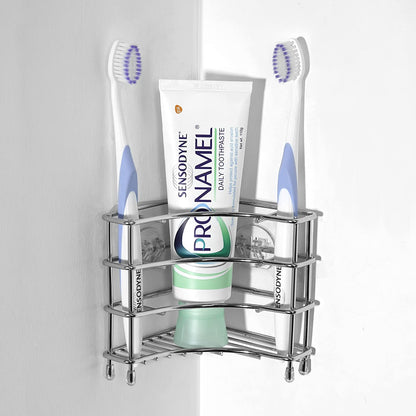 Linkidea Corner Wall Mount Toothbrush Holder for Bathroom, Stainless Steel Triangle Shelf for Tile Walls