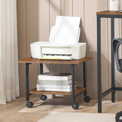 HOOBRO Under-Desk Printer Stand, 2-Tier Printer Cart with Storage Shelf, Printer Rack with Lockable Wheels, Metal Frame, Industrial Style in Office