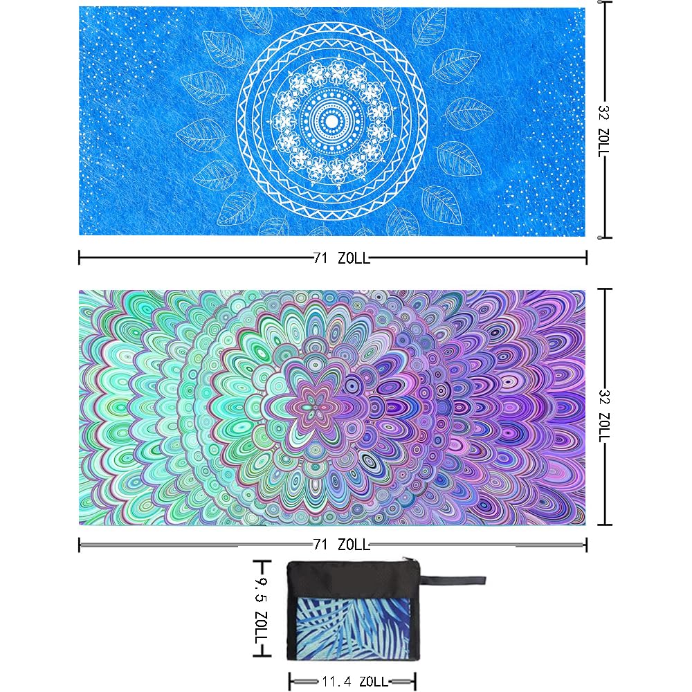 JAODFK Microfibre Beach Towel 71"X32" Quick Dry 2 Pcs Lightweight Sand Free Extra Large Thin Mandela Towels Travel Essentials For Adults Womens Swim