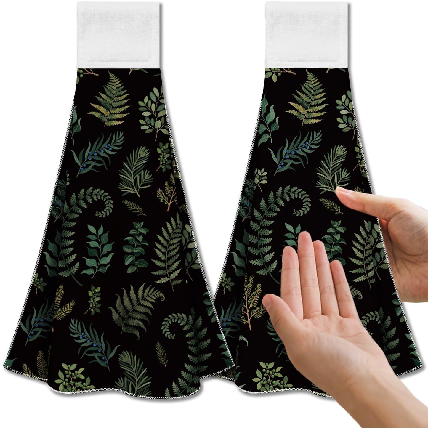 CUTHOLLOW Retro Plants Tea Towels for Kitchen with Loop, Set of 2 - Soft & Super Absorbent Microfiber Decorative Hanging Dish & Hand Towel, Tea,