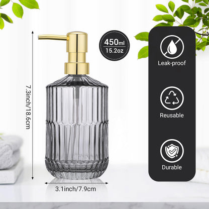 Segus Dish Soap Dispenser, 2 Pieces 450ml Washing Up Liquid Bottle, Dispenser Bottle with Pump, Refillable and Leakproof, Kitchen Accessorie