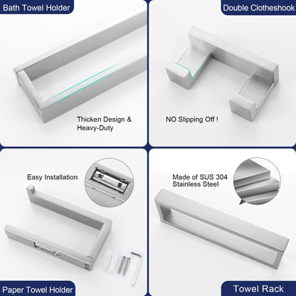 TURS Brushed Finish 4-Pieces Towel Bar Holder Sets,Concealed Screws