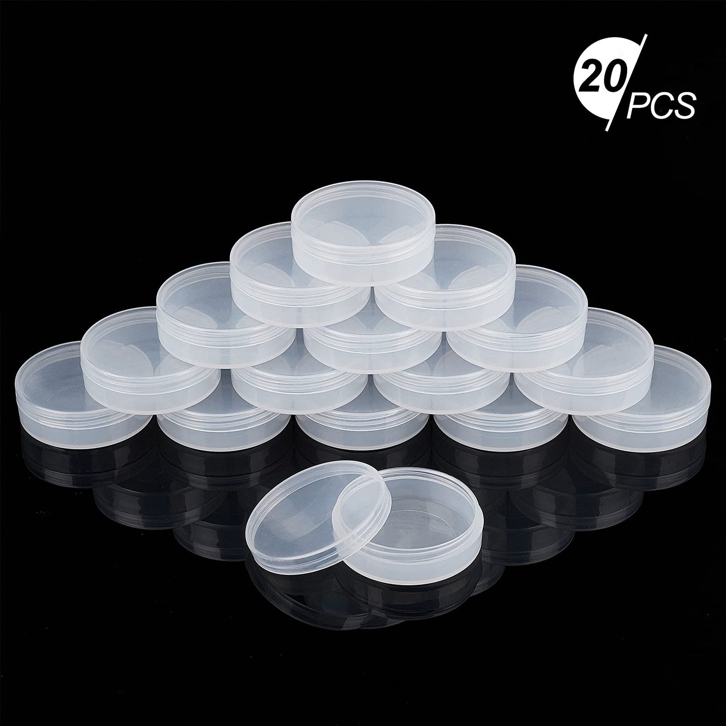 BENECREAT 20Pack PP Round Bead Storage Containers Cylinder Bead Containers Clear Storage Organizer Box 5.5x1.8cm with Screw Lids for Eye Shadow