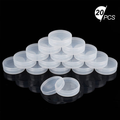 BENECREAT 20Pack PP Round Bead Storage Containers Cylinder Bead Containers Clear Storage Organizer Box 5.5x1.8cm with Screw Lids for Eye Shadow