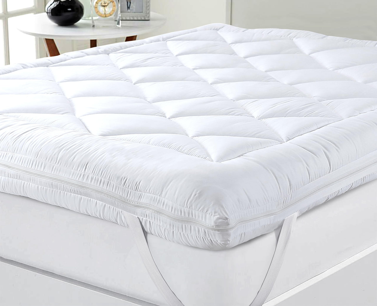 Caroline Shatuik Mattress Topper Double Bed - Dual Layer 4 Inch/10cm Deep Thick Quilted Breathable,Soft Hypoallergenic Double Mattress Topper With