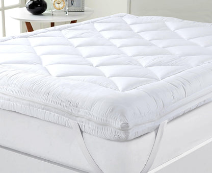 Caroline Shatuik Mattress Topper Double Bed - Dual Layer 4 Inch/10cm Deep Thick Quilted Breathable,Soft Hypoallergenic Double Mattress Topper With