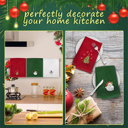 Kouoybt Christmas Hand Towels Set 3 Pack Kitchen Dish Towels Dishcloths for Bathroom Housewarming Gifts Decorations (Red White Green, Pack of 3)