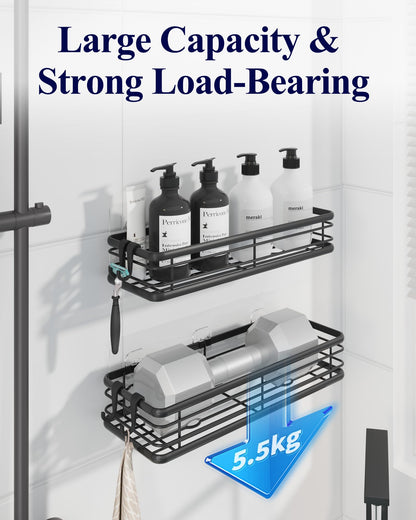 Kitsure Shower Caddy Adhesive, Space-Saving Shower Shelves, W30.0cm, Black