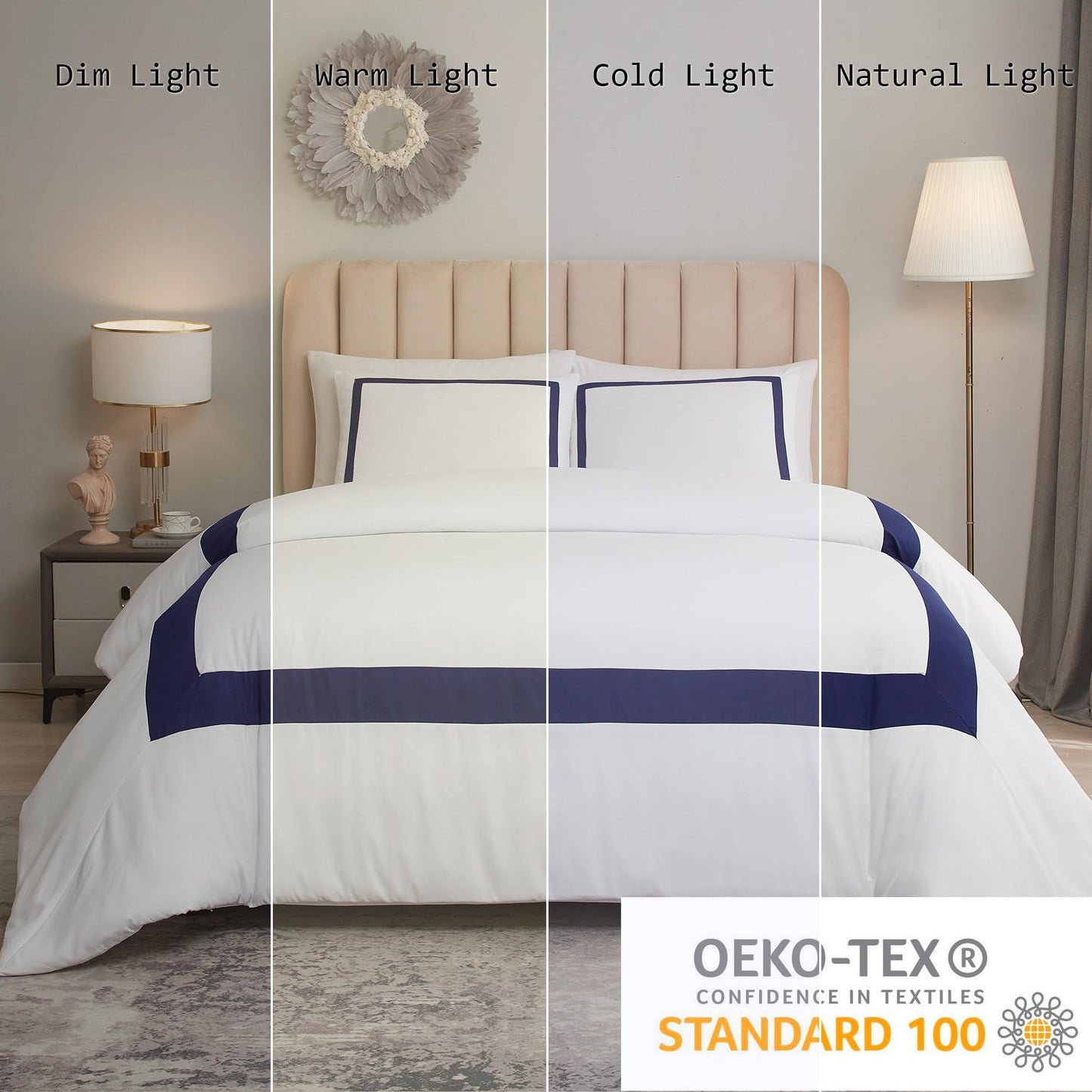 OSVINO Hotel Duvet Cover Set 3Pcs Microfiber Simple Line Style Bedding Set Ultra Soft Quilt Cover Set with Pillowcases, Navy, Double