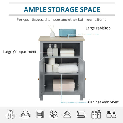 kleankin Bathroom Floor Cabinet Free Standing Cupboard Double Doors Grey