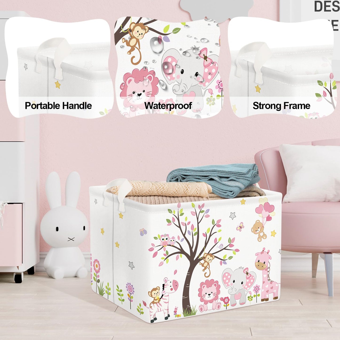 Clastyle Forest Animal Baby Laundry Hamper Collapsible Tree Clothes Kids Storage Basket Waterproof Boys Girls Toy Box for Nursery Room