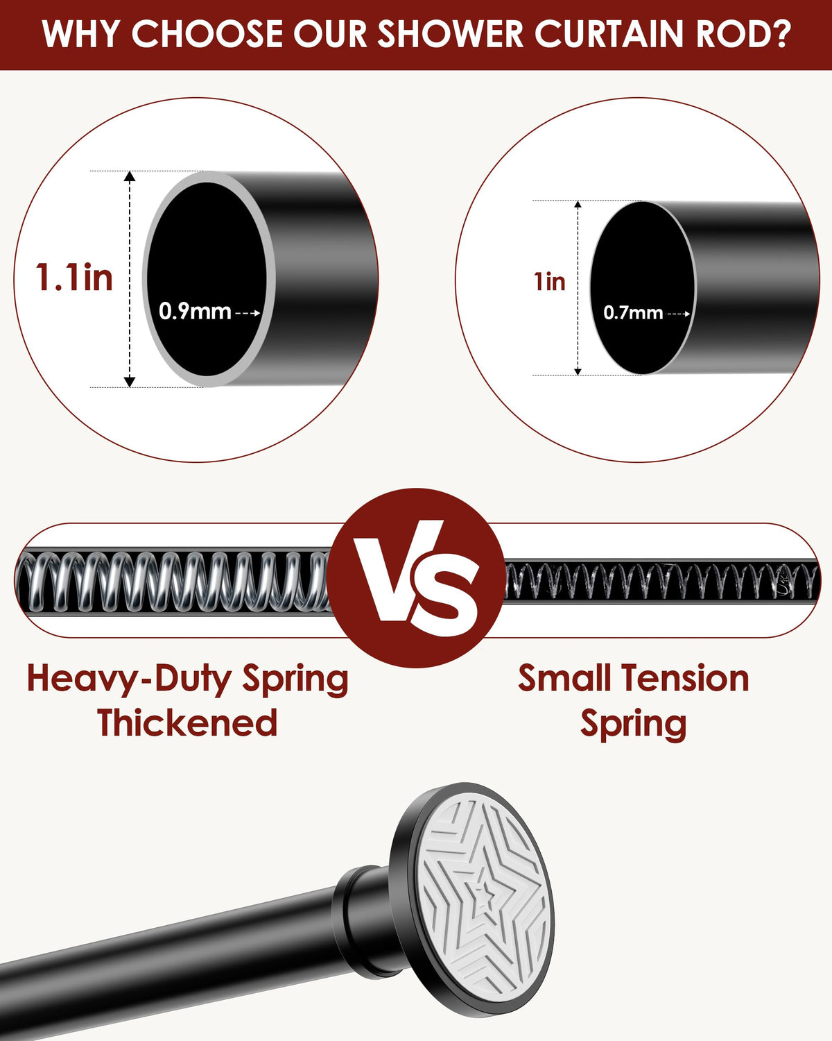 Shower Curtain Pole, Extendable No-Drill Tension Rod, Shower Pole & Curtain Set - Telescopic Shower Rail, 76-278cm, Rustproof Non-Slip