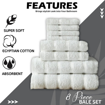FAIRWAYUK 8-Piece Towels Bale Set for Bathroom, Ultra Soft Premium Quality Water Absorbent Towel Gift Sets, 100% Egyptian Cotton