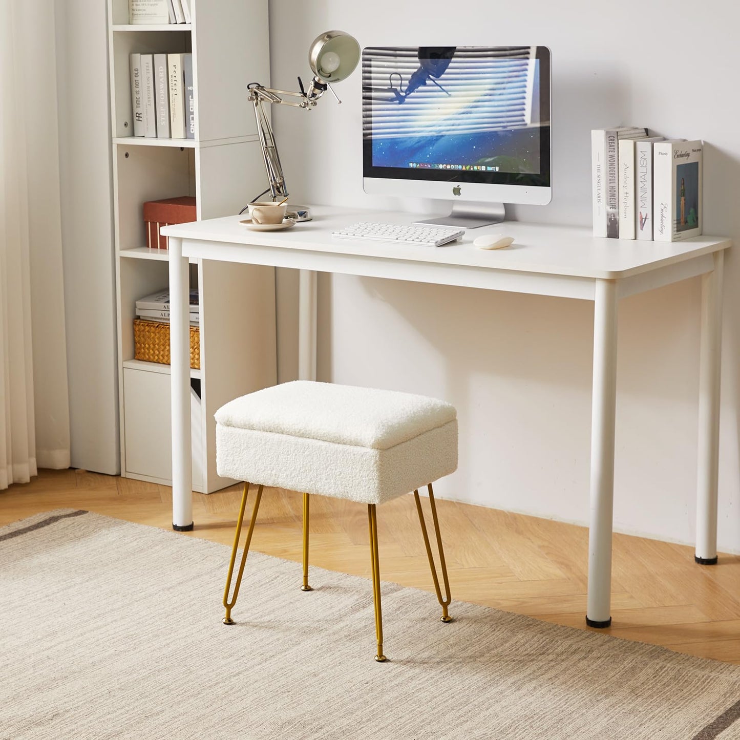 YMYNY Storage Ottomans, Chair Stool Upholstered, Footstool, Modern Teddy Fleece Material, Dressing Table Stool, Pouf Couch Stool, Metal Legs, for