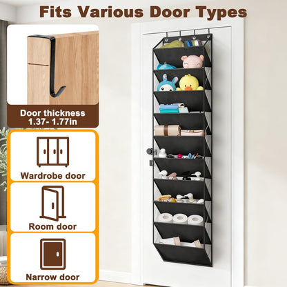 Over Door Shoe Storage with Deep Pockets & 4 Sturdy Metal Hooks, 10 Layers Hanging Boots Organiser, Overdoor Narrow Sneakers Holder