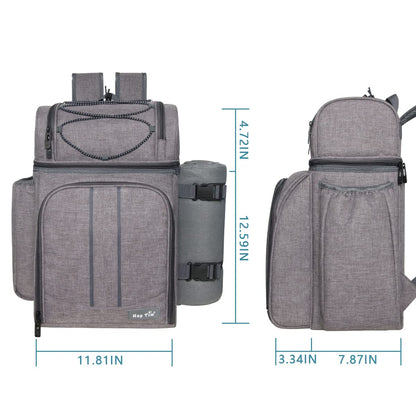 Hap Tim Picnic Basket Backpack for 2 Person with 2 Insulated Cooler Compartment, Wine Holder, Fleece Blanket, Cutlery Set,Perfect for Beach, Hiking,