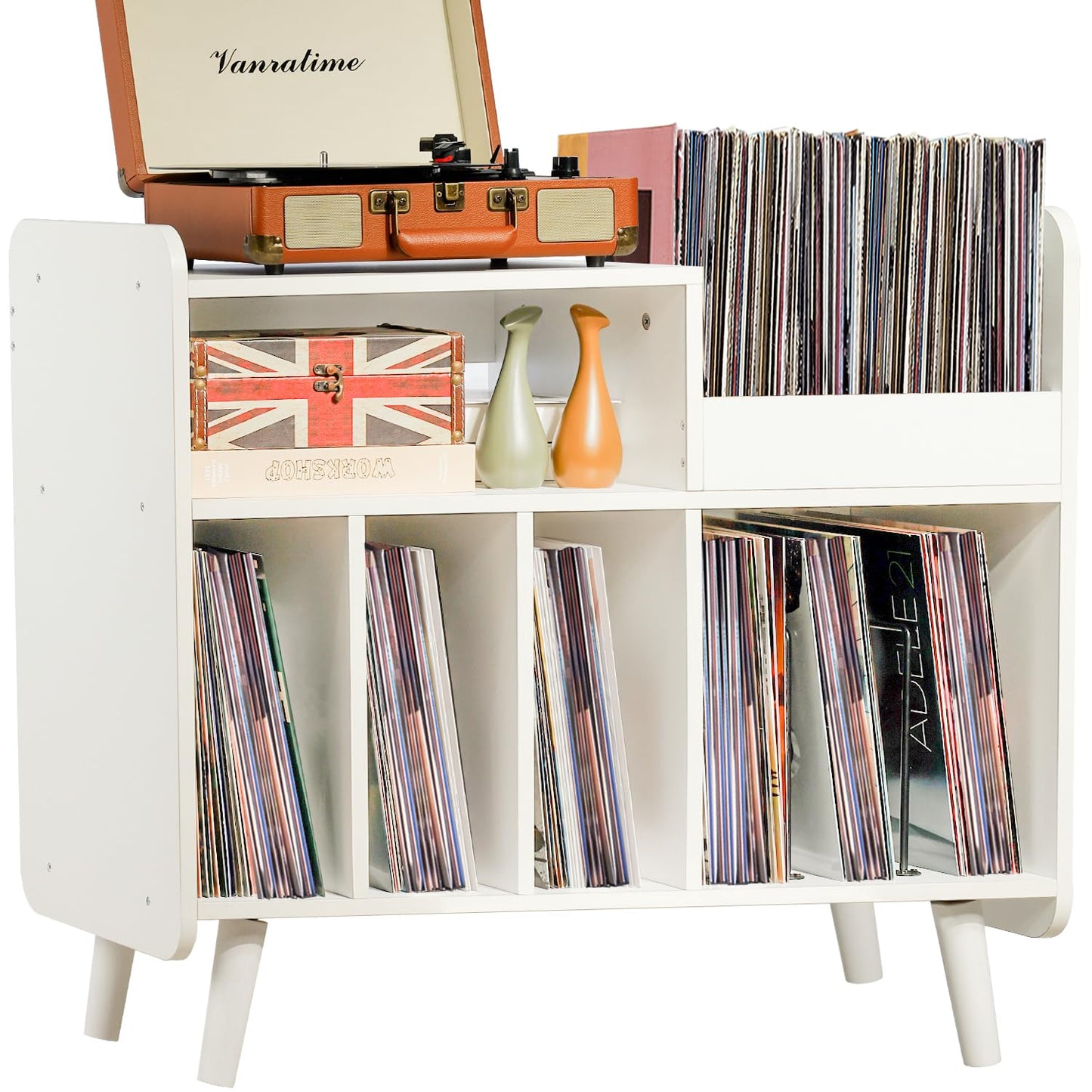 UODERS Record Player Stand, Large Record Player Table Cabinet with Open Vinyl Storage and Display Shelf Holds up to 350 Albums