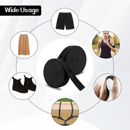 AiQInu Elastic Tape 4cm x 14m - Elastic for Sewing Belt, Wide Band for Clothing & DIY, Black