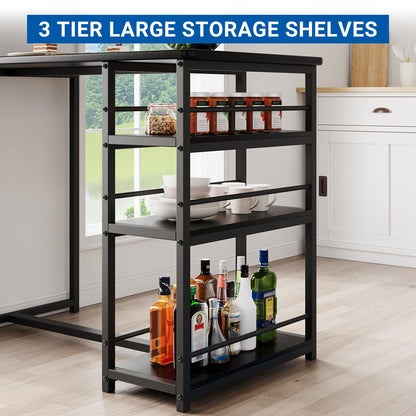 Crevyteg Compact 3-Piece Breakfast Bar Set for Small Spaces - Includes Storage Shelf Table & 2 High-Back PU Leather Stools