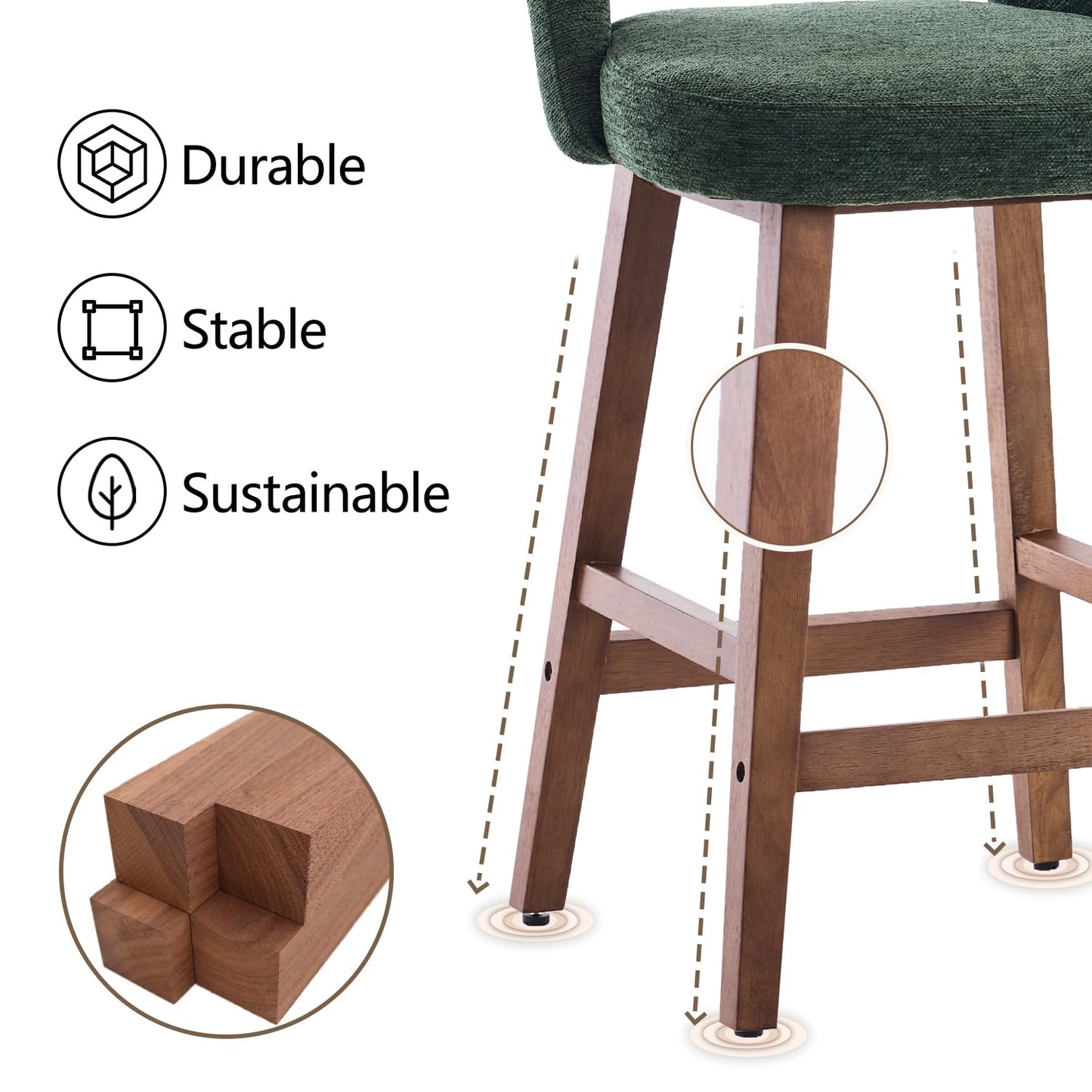 Kidol&Shellder Bar Stools Set of 2, 67cm Counter Height Bar Chairs, Green
