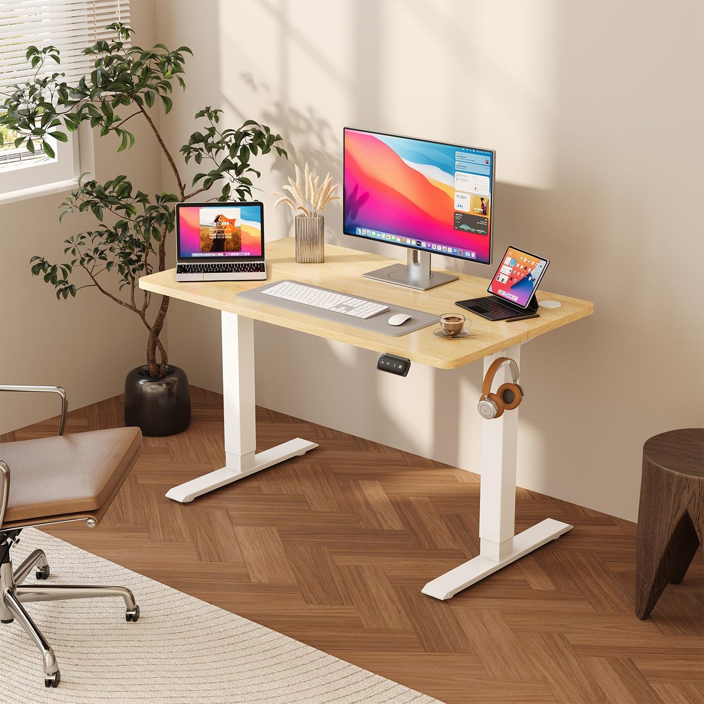JUMMICO Electric Standing Desk 100 x 60 cm Home Office Height Adjustable Desk, Computer Lift Table with Smart Panel