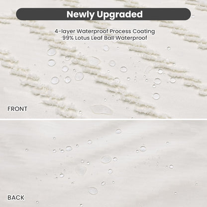 Inhousolu Boho Woven Fabric Shower Curtain, Tufted Textured Chevron Striped Tassel, Modern Farmhouse Cloth