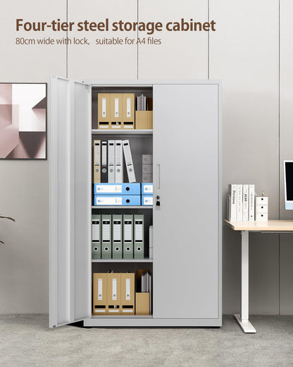 LAND·VOI Steel Storage Cabinet, 4-Tier Lockable Cabinet with Adjustable Shelves, Double-Door Cupboard Storage, For Home, Office Storage