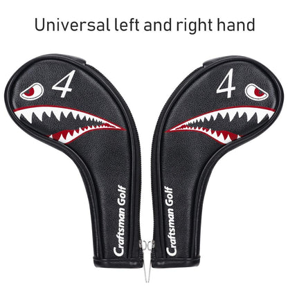Craftsman Golf 10pcs Black Synthetic Leather Shark Golf Iron Head Covers Set Headcover with Number on both Sides For Callaway, Ping, Taylormade, Cobra
