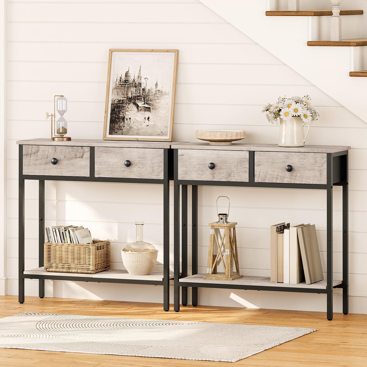 HOOBRO Slim Console Table, Narrow Console Table with 2 Drawers, Hallway Table with Storage, Sofe Table, Small Side Table for Small Spaces