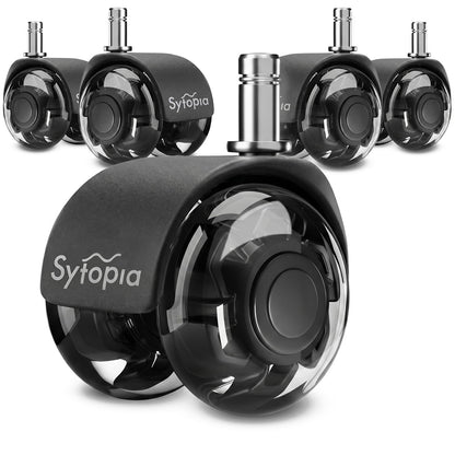 Sytopia Office Chair Wheels With 11×22mm Pin, Universal Fit 2-Inch Castors Replacement, Dual Wheel Rubber Smooth & Silent Chair Casters Wheels