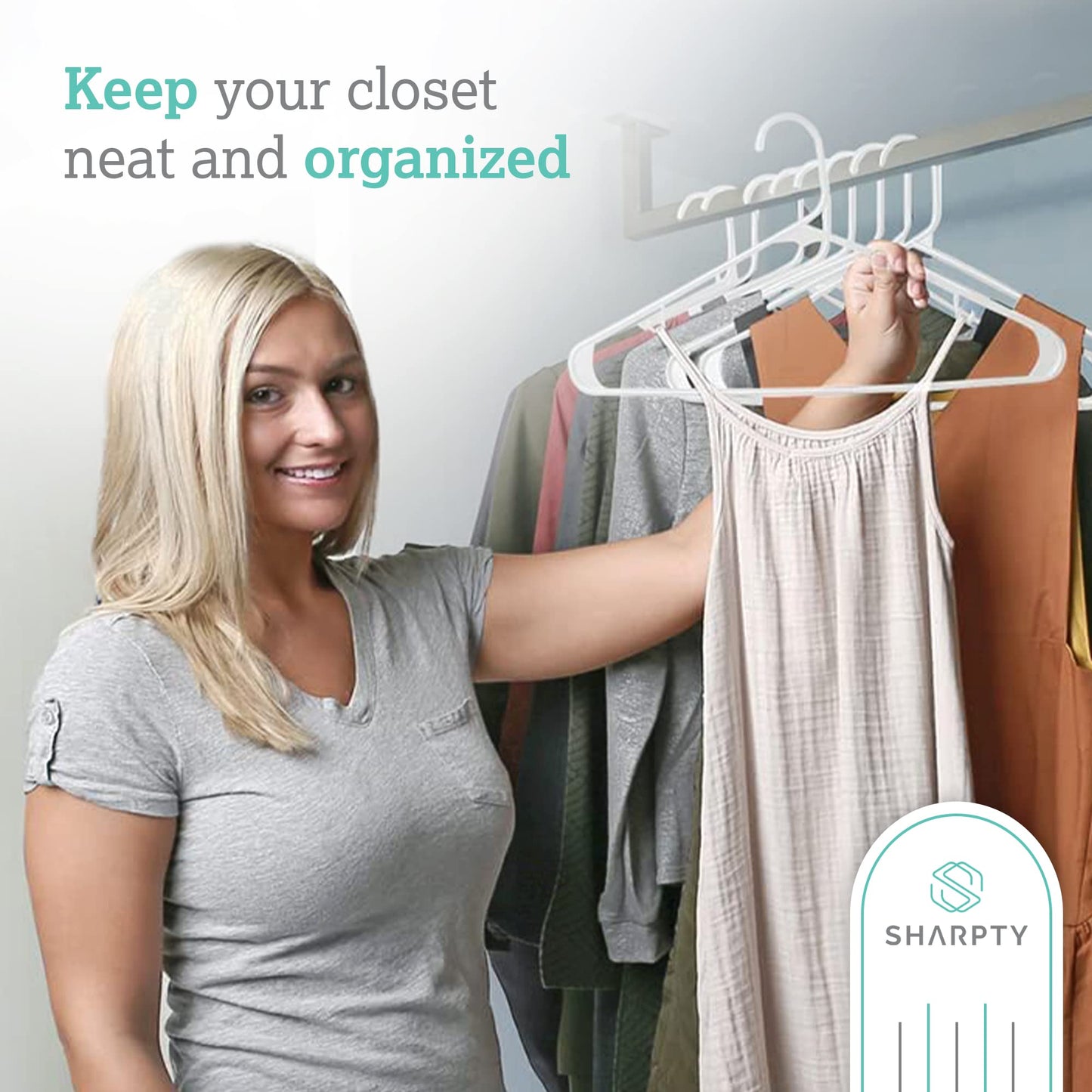 Sharpty Plastic Hangers Clothing Hangers Ideal for Everyday Standard Use (White, 20 Pack)