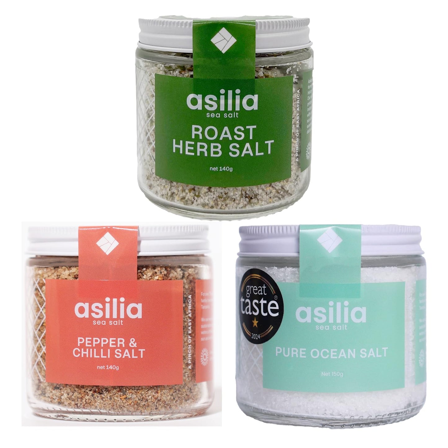 Asilia Salt|Great Taste Bundle | Gourmet Salt Set | All Our Award-Winning Salts |Seasonsing & Food Flavouring|3 x 140g