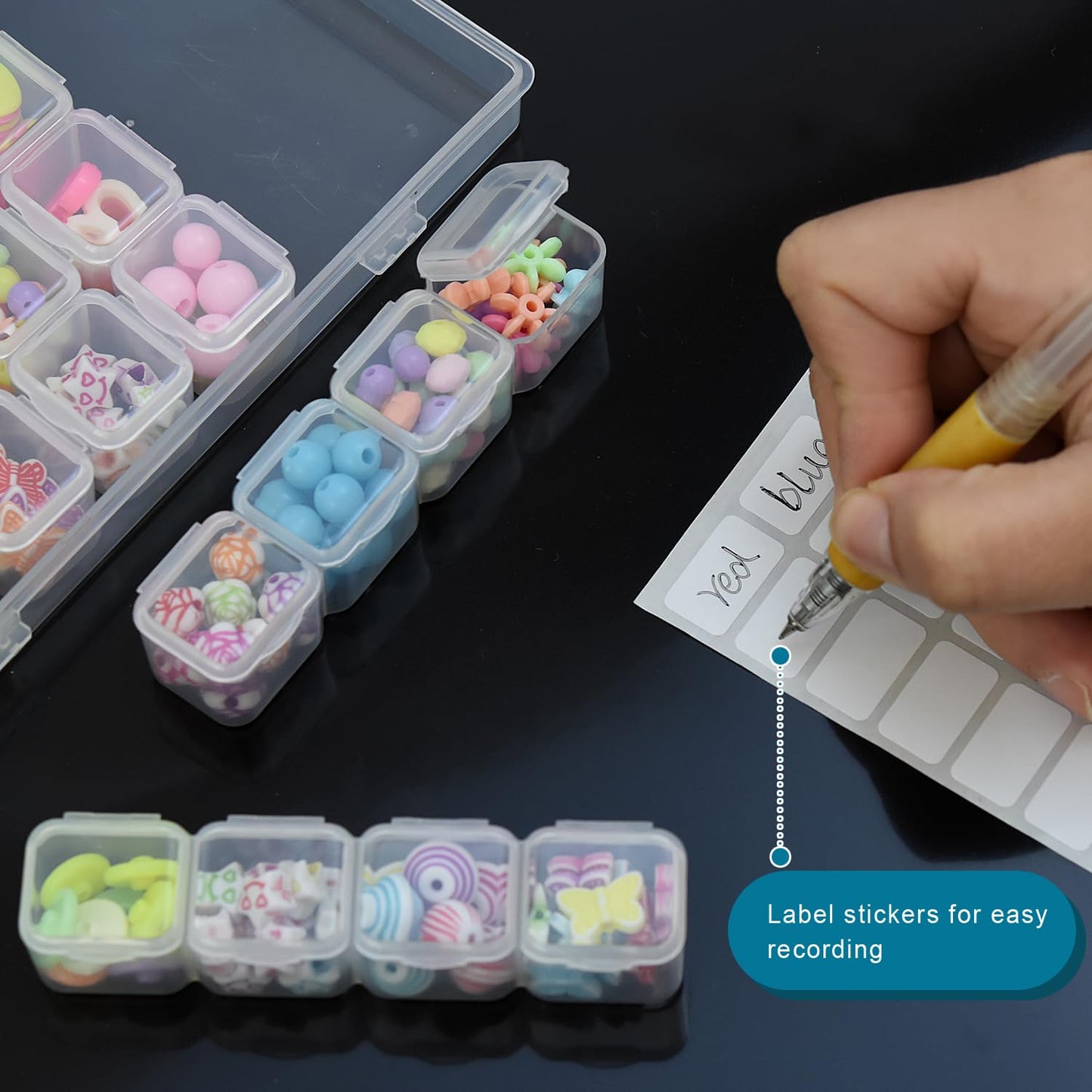 2Pcs Bead Storage Containers 28 Grids Plastic Organizer Box for Diamond Art Crafts with 80pcs Label Stickers
