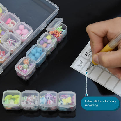 2Pcs Bead Storage Containers 28 Grids Plastic Organizer Box for Diamond Art Crafts with 80pcs Label Stickers