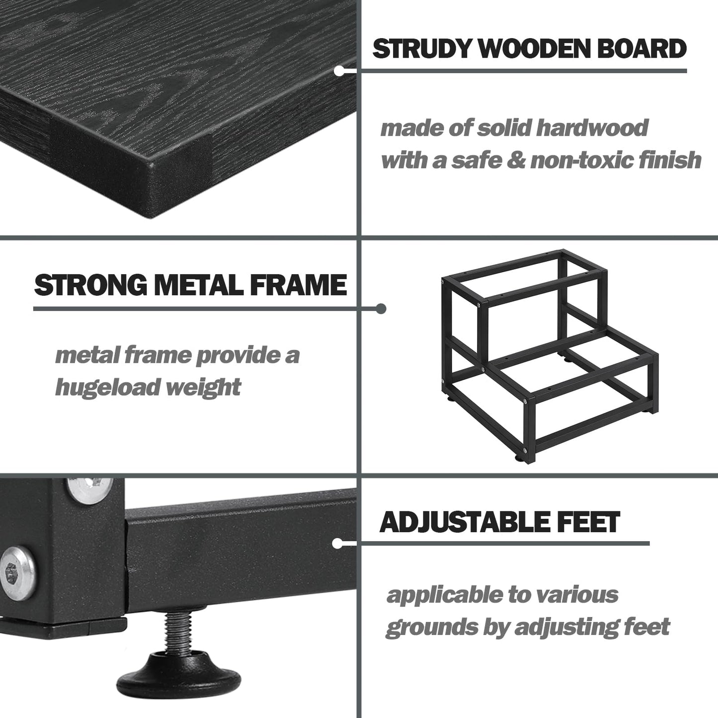 LIANTRAL Step Stool for Adults and Kids, 2 Step Stool, Heavy Duty Steel and Sturdy Wooden Stool, Load Capacity up to 200 kg, Foot Stool for Bed,