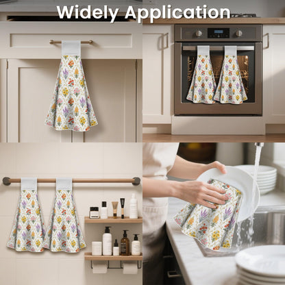 CUTHOLLOW 2 Pcs Vintage Art Floral Hanging Kitchen Towels with Loop