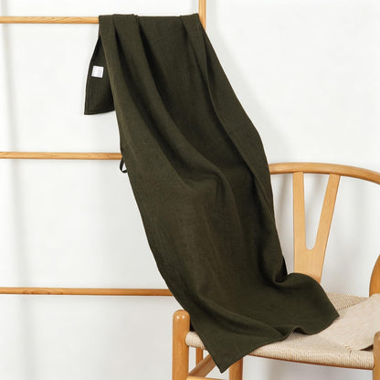 HSOFTIFY 100% Pure Linen Waffle Weave Bath Towel with Hanging Loop, Green
