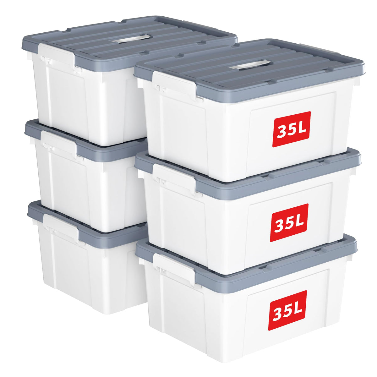 Cetomo 35L*6 Storage Boxes, Carry Plastic Storage Box with Lids, Organizing Container with Handle and Secure Latches