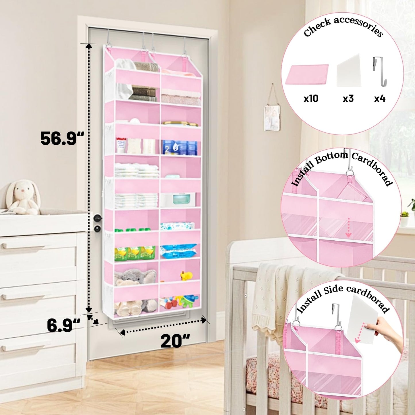 Ofiray-home Over the Door Organiser with 5 Tiers and 10 Compartments, Extra Large Hanging Door Storage with 4 Hooks, 36kg Weight Capacity