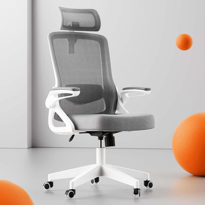 Ergonomic Office Chair, S-Shaped Mesh Desk Chairs, Adjustable Headrest & Lumbar Support, 90°Flip-Up Armrest